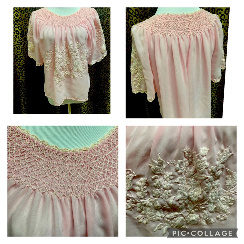 Sheer vintage pink embroidered top